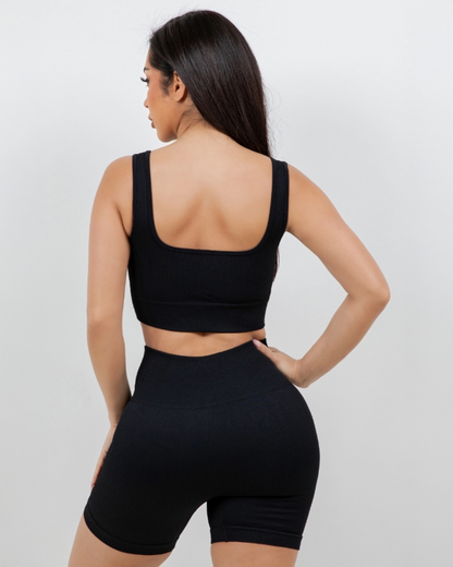 B’agile Workout Sets for Women 2 Piece Seamless Ribbed Crop Tank High Waist Shorts Yoga Outfits