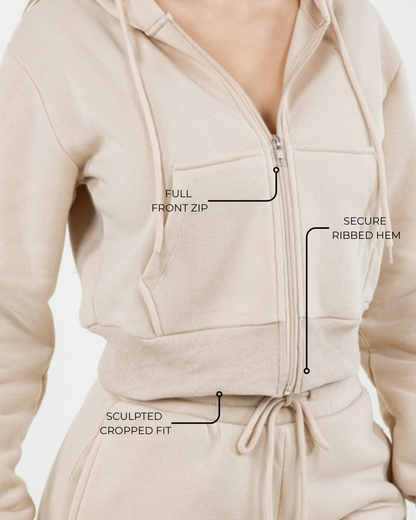 B’Agile Women’s 2 piece Straight-Leg Lounge Sweatpants Cropped Zip-Up Hoodie