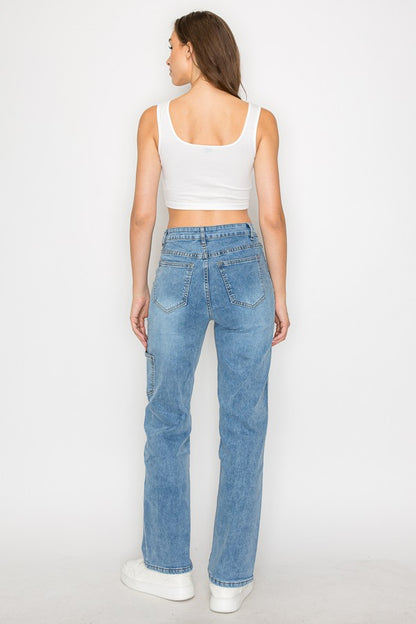 Wide Leg Denim Cargo Jeans