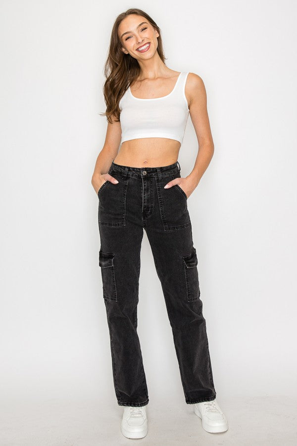 Wide Leg Denim Cargo Jeans