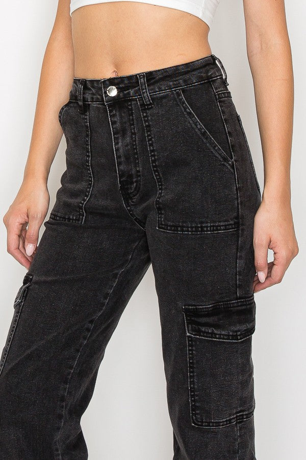 Wide Leg Denim Cargo Jeans
