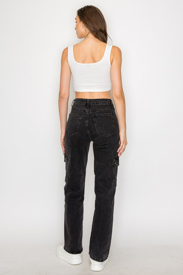 Wide Leg Denim Cargo Jeans