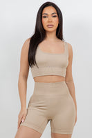 B’agile Workout Sets for Women 2 Piece Seamless Ribbed Crop Tank High Waist Shorts Yoga Outfits